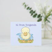 Cute yellow baby ducking cartoon illustratie briefkaart (Staand voorkant)