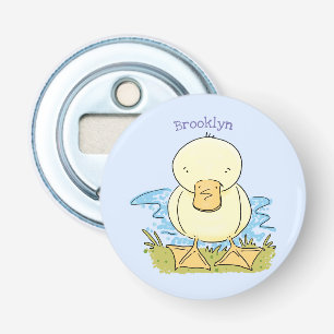 Cute yellow baby ducking cartoon illustratie button flesopener