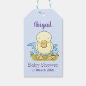 Cute yellow baby ducking cartoon illustratie cadeaulabel (Achterkant)
