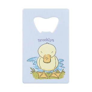 Cute yellow baby ducking cartoon illustratie creditkaart flessenopener