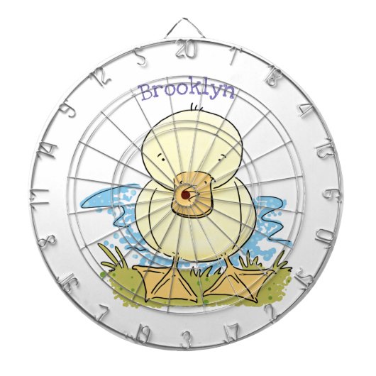 Cute yellow baby ducking cartoon illustratie dartbord (Voorkant)