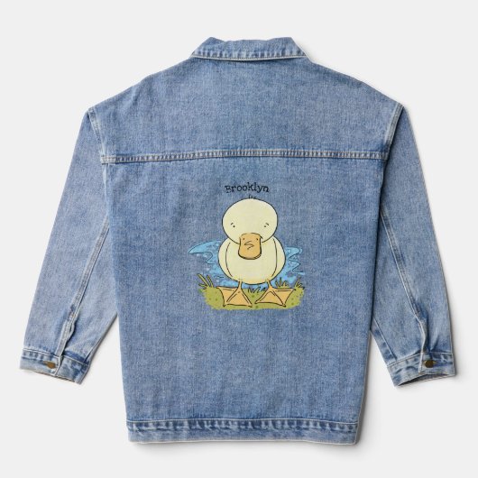 Cute yellow baby ducking cartoon illustratie denim jacket (Achterkant)