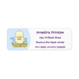 Cute yellow baby ducking cartoon illustratie etiket