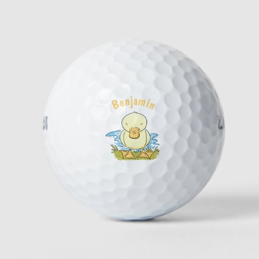 Cute yellow baby ducking cartoon illustratie golfballen (Voorkant)
