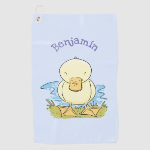 Cute yellow baby ducking cartoon illustratie golfhanddoek