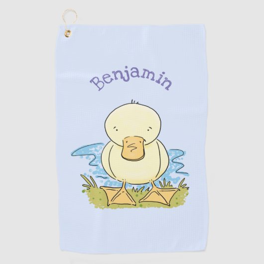 Cute yellow baby ducking cartoon illustratie golfhanddoek (Voorkant)