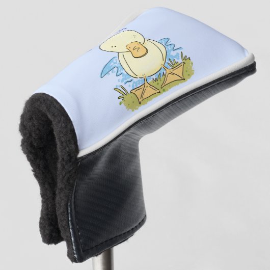 Cute yellow baby ducking cartoon illustratie golfheadcover (3/4 voorkant)