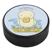 Cute yellow baby ducking cartoon illustratie hockey puck (3/4)