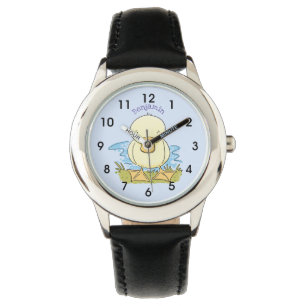 Cute yellow baby ducking cartoon illustratie horloge