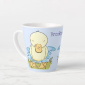 Cute yellow baby ducking cartoon illustratie latte mok (Linkerhoek)