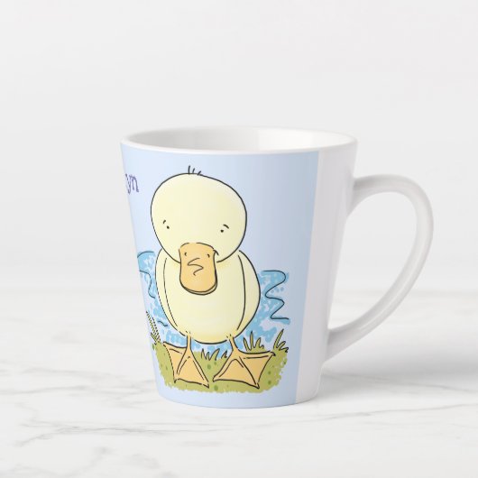 Cute yellow baby ducking cartoon illustratie latte mok (Rechts)