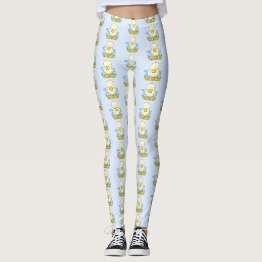 Cute yellow baby ducking cartoon illustratie leggings (Voorkant)