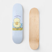 Cute yellow baby ducking cartoon illustratie persoonlijk skateboard (Voorkant)