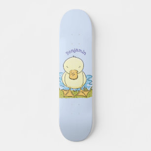 Cute yellow baby ducking cartoon illustratie persoonlijk skateboard
