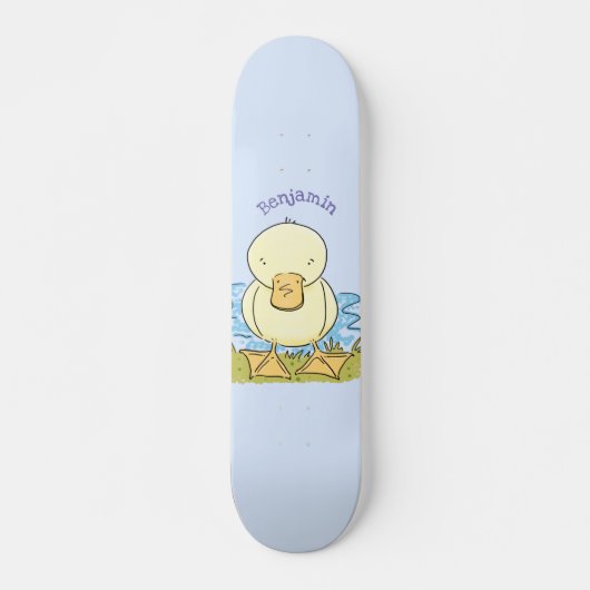 Cute yellow baby ducking cartoon illustratie persoonlijk skateboard (Voorkant)