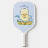 Cute yellow baby ducking cartoon illustratie pickleball paddle (Voorkant)
