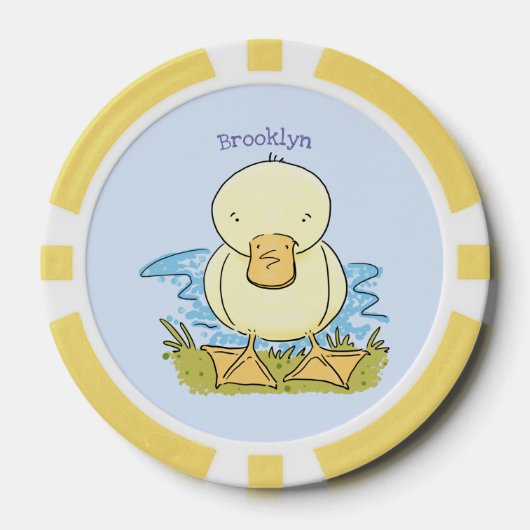 Cute yellow baby ducking cartoon illustratie poker chips (Voorkant)