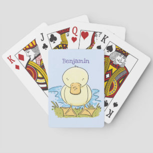 Cute yellow baby ducking cartoon illustratie pokerkaarten