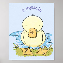 Cute yellow baby ducking cartoon illustratie poster