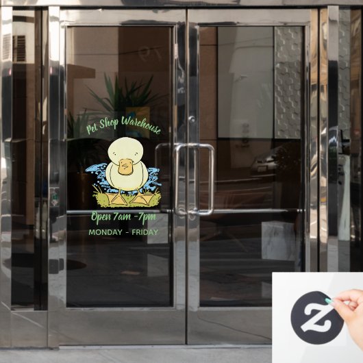 Cute yellow baby ducking cartoon illustratie raamsticker (Kantoordeur)