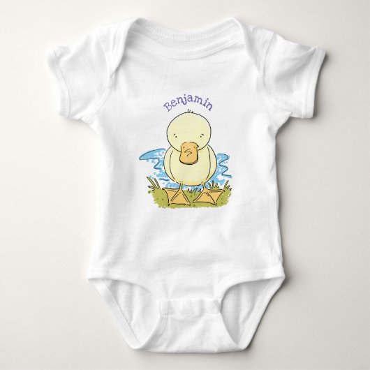 Cute yellow baby ducking cartoon illustratie romper (Voorkant)