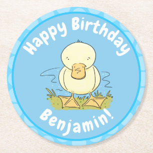 Cute yellow baby ducking cartoon illustratie ronde kartonnen onderzetter