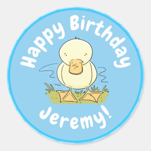 Cute yellow baby ducking cartoon illustratie ronde sticker (Voorkant)