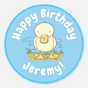 Cute yellow baby ducking cartoon illustratie ronde sticker