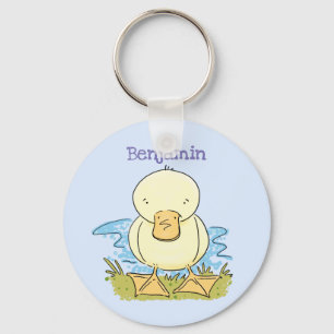 Cute yellow baby ducking cartoon illustratie sleutelhanger