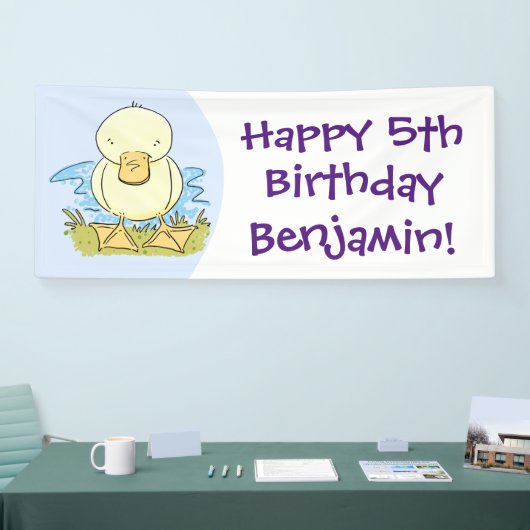Cute yellow baby ducking cartoon illustratie spandoek (Beurs)