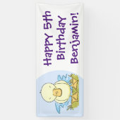 Cute yellow baby ducking cartoon illustratie spandoek (Verticaal)