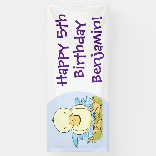 Cute yellow baby ducking cartoon illustratie spandoek (Verticaal)