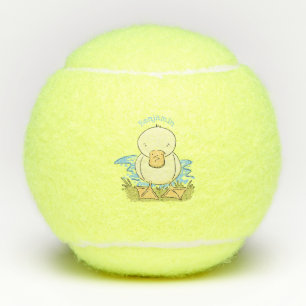 Cute yellow baby ducking cartoon illustratie tennisballen