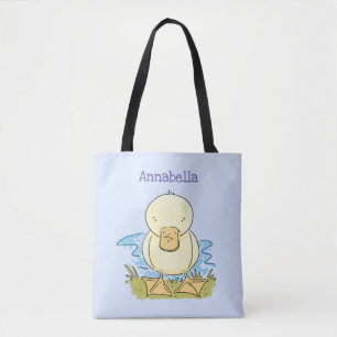 Cute yellow baby ducking cartoon illustratie tote bag