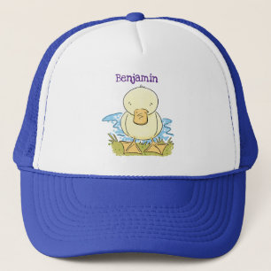 Cute yellow baby ducking cartoon illustratie trucker pet