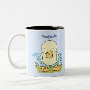 Cute yellow baby ducking cartoon illustratie tweekleurige koffiemok