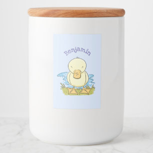 Cute yellow baby ducking cartoon illustratie voedselcontainer etiket