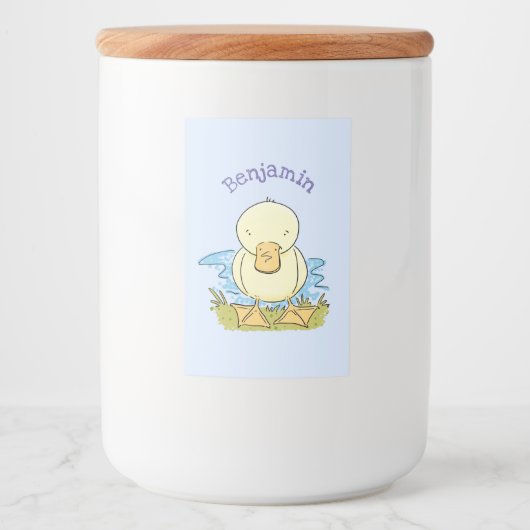 Cute yellow baby ducking cartoon illustratie voedselcontainer etiket (Voorkant)