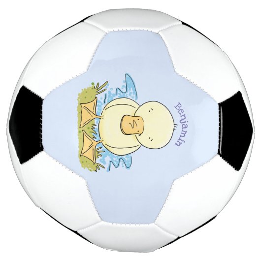 Cute yellow baby ducking cartoon illustratie voetbal (Gedraaid)