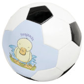 Cute yellow baby ducking cartoon illustratie voetbal (Drie kwart)
