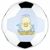 Cute yellow baby ducking cartoon illustratie voetbal (Voorkant)