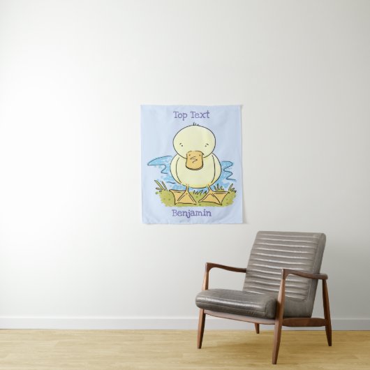 Cute yellow baby ducking cartoon illustratie wandkleed (In situ)