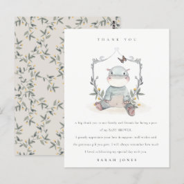 Cute Yellow Baby Hippo Fauna Baby shower Dank je w Briefkaart