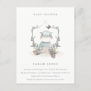 Cute Yellow Baby Hippo Foliage Baby shower Briefkaart