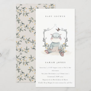 Cute Yellow Baby Hippo Foliage Baby shower Invite Bedankkaart