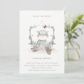 Cute Yellow Baby Hippo Foliage Baby shower Invite Bedankkaart (Staand voorkant)