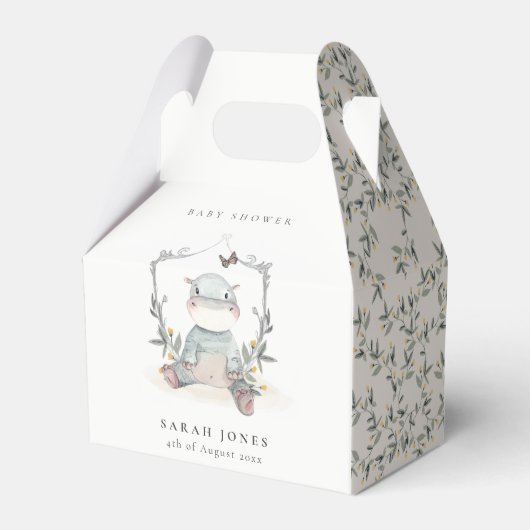 Cute Yellow Baby Hippo Foliage Balloon Baby shower Bedankdoosjes (Voorkant Zijde)