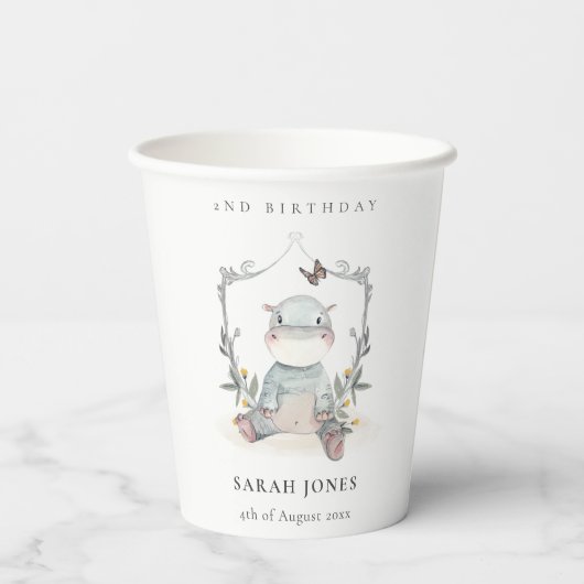 Cute Yellow Baby Hippo Foliage elke dag van de lee Papieren Bekers (Achterkant)