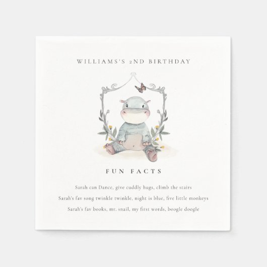 Cute Yellow Baby Hippo Foliage Fun Facts Birthday Servet (Voorkant)