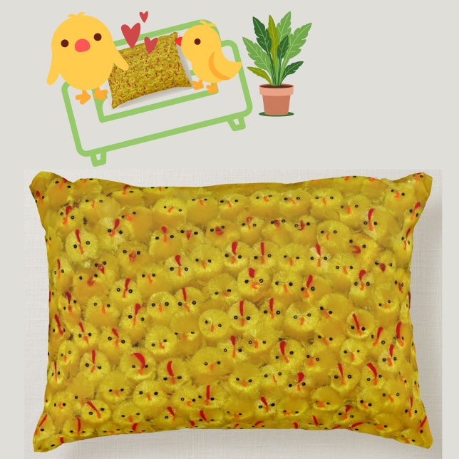 Cute Yellow Baby Paaskip Bright Pattern Accent Kussen (A cheerful, colorful, springtime throw pillow, featuring a cute pattern of yellow baby chicks!)